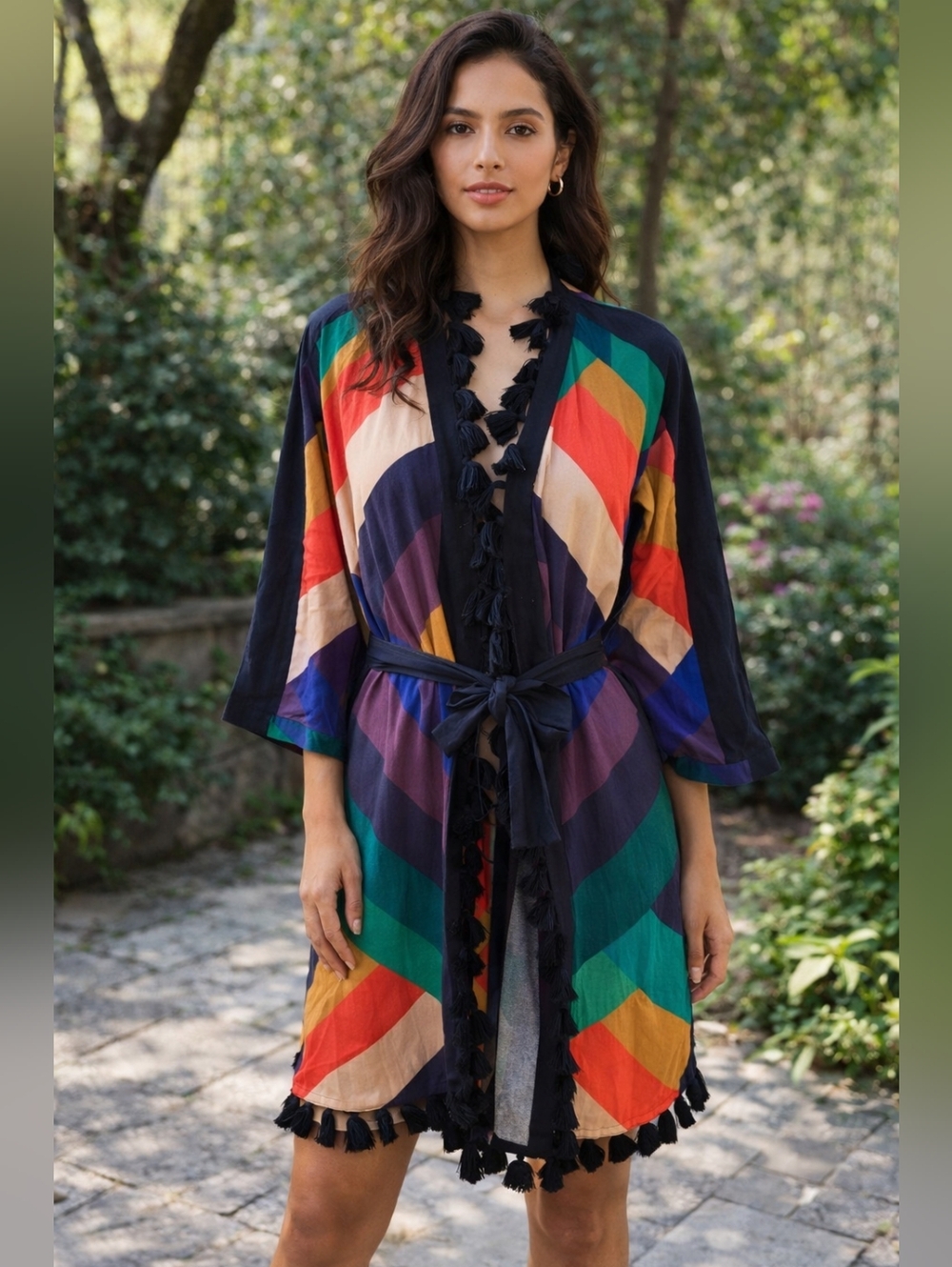 NWT FARM Rio Amanda Striped Linen Kimono Duster, Size Small